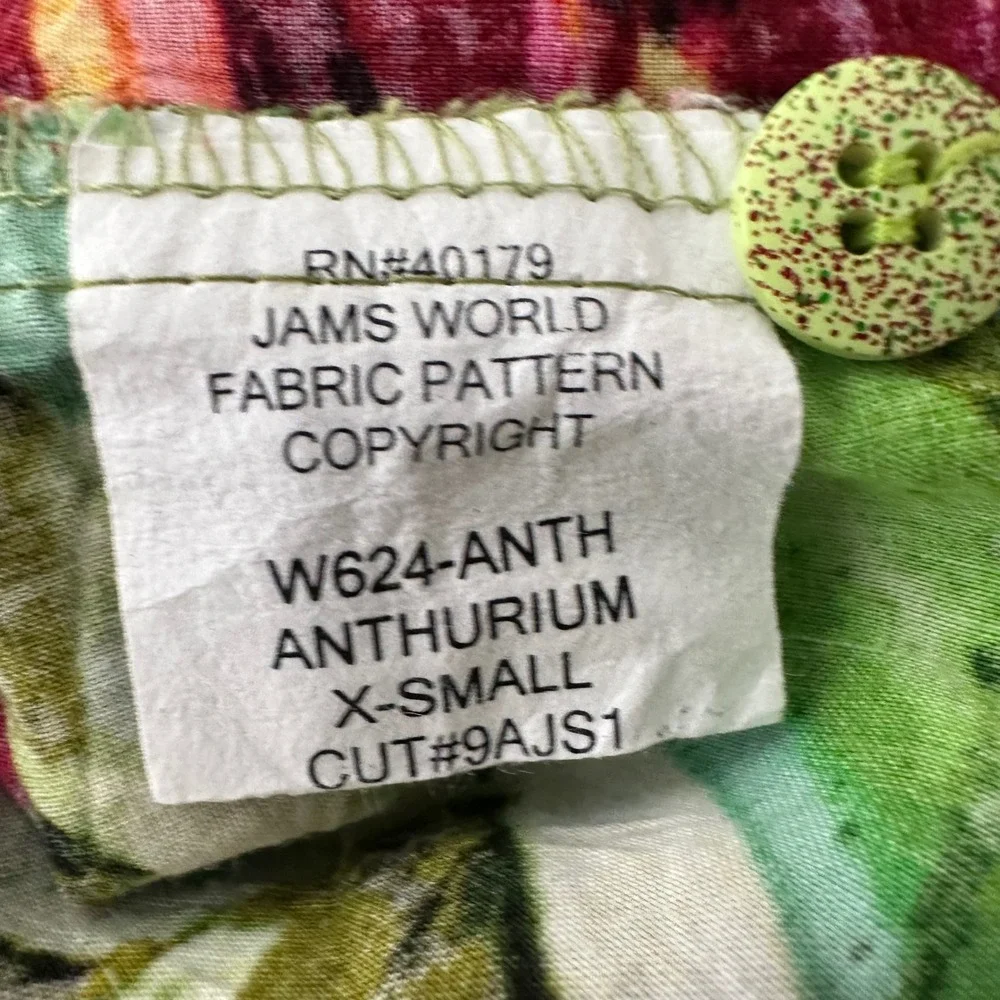Vintage Jams World Anthurium Floral Rayon Button Down Shirt XS Tropical Hawaiian